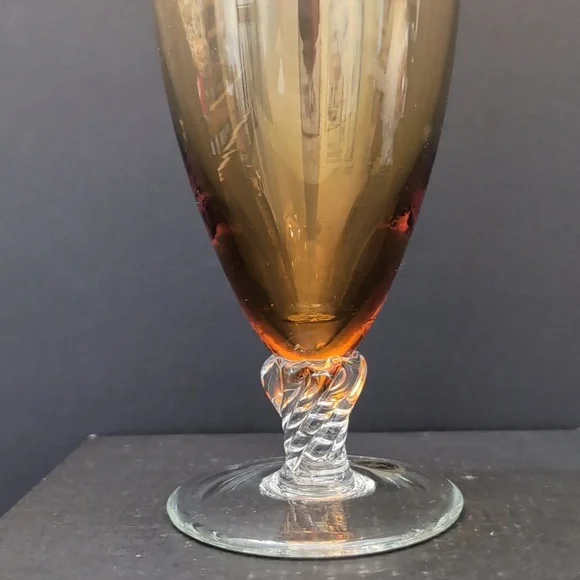 VGT,Amber Glass Vase with Twisted Clear Pedestal Base. - Picture 2 of 8